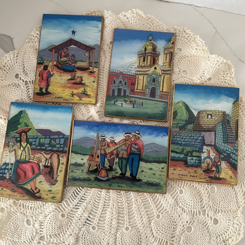 Felix Espinoza Vargas Original Artwork Signed Peru 5 piece set